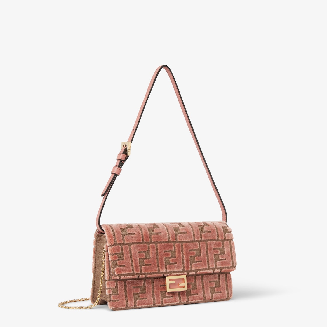 FENDI Wallet On Chain Baguette Pink FF jacquard velvet wallet - Image 3